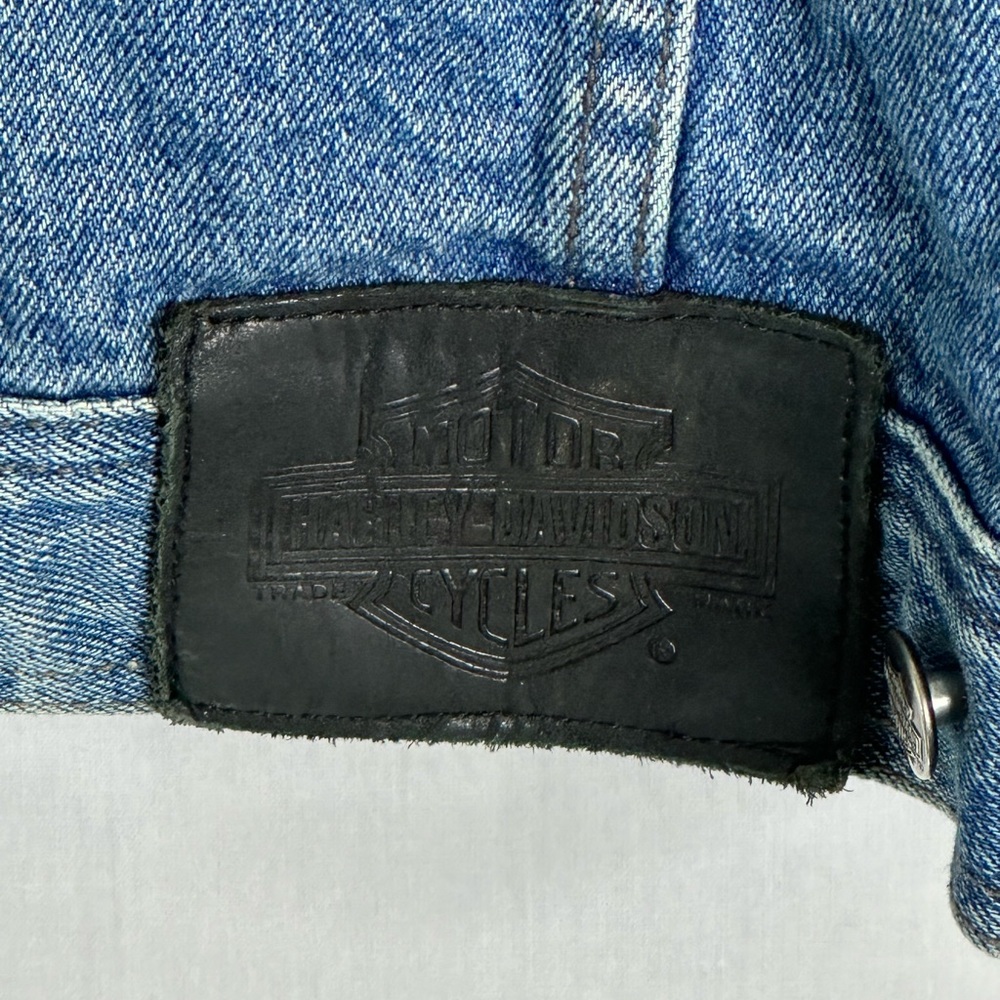 Vintage HARLEY DAVIDSON mens jean jacket Sz L V-Twin Power Fleece Liner N6 - Picture 7 of 7